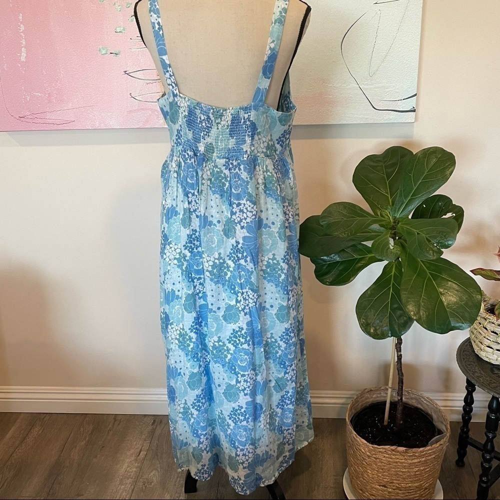 Rails Women SERAFINA AZURE WALLFLOWER Floral Midi Linen Dress Blue NWT Sz Large - Picture 6 of 10